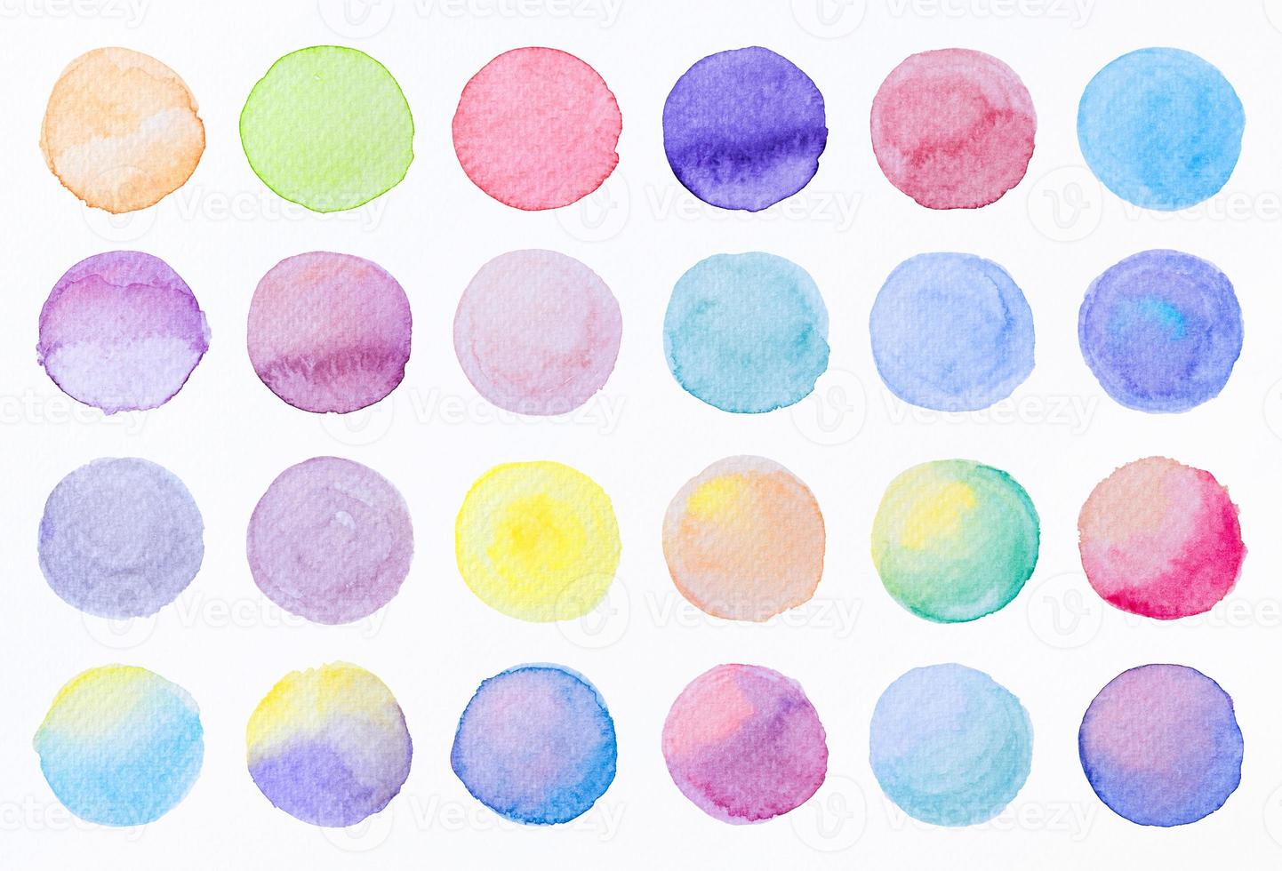 Collection label tag elements Set Watercolor brush paint strokes circle shape from a hand drawn on the white background photo