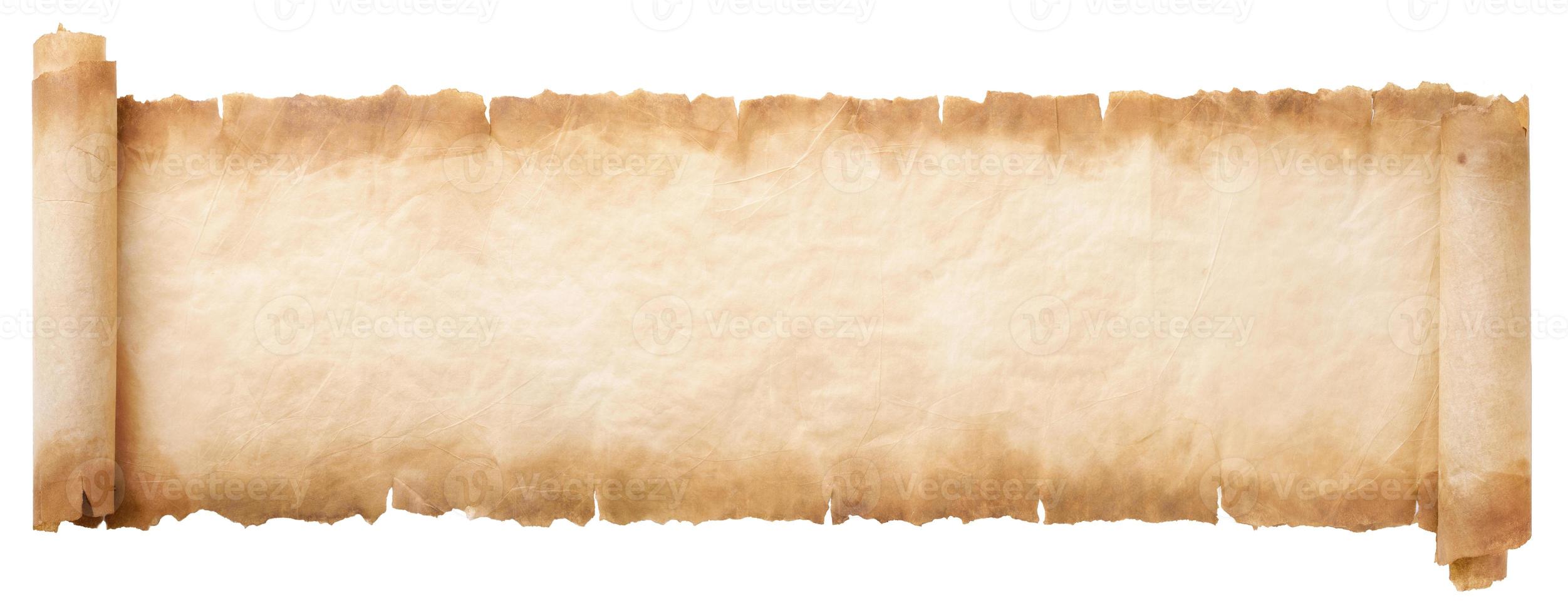 old parchment paper scroll sheet vintage aged or texture isolated on white background photo