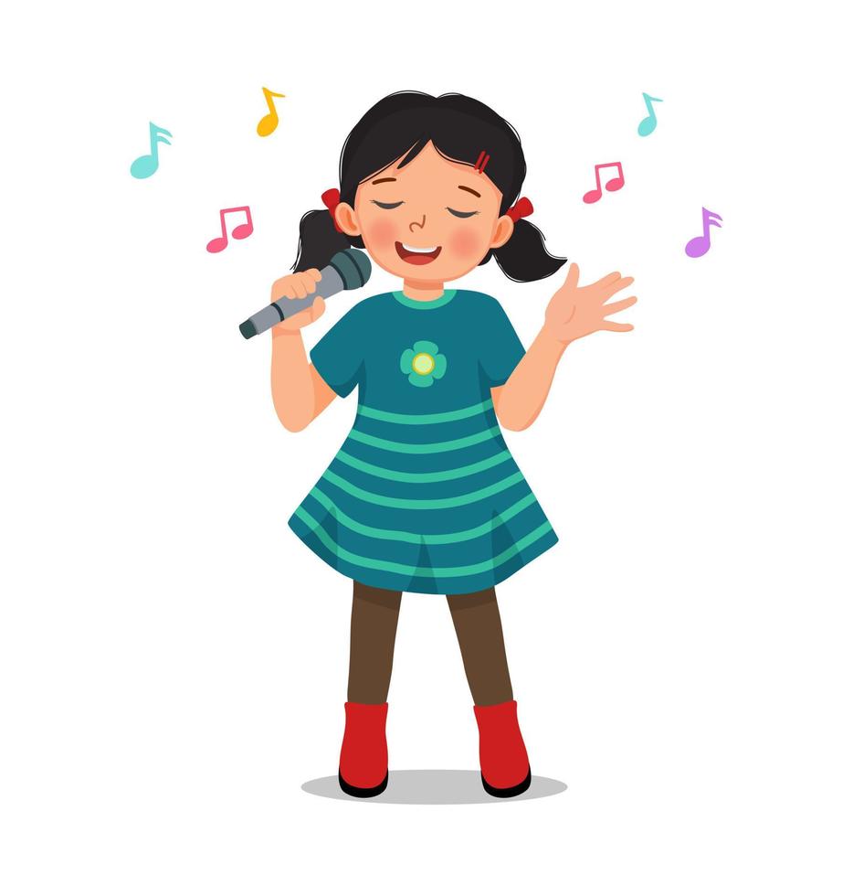 happy little girl singing a song with a microphone vector