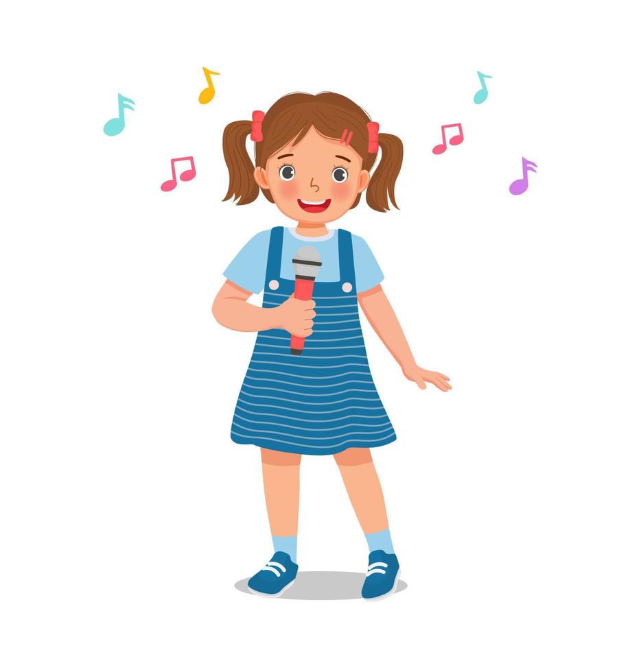 cute little girl singing a song with a microphone vector