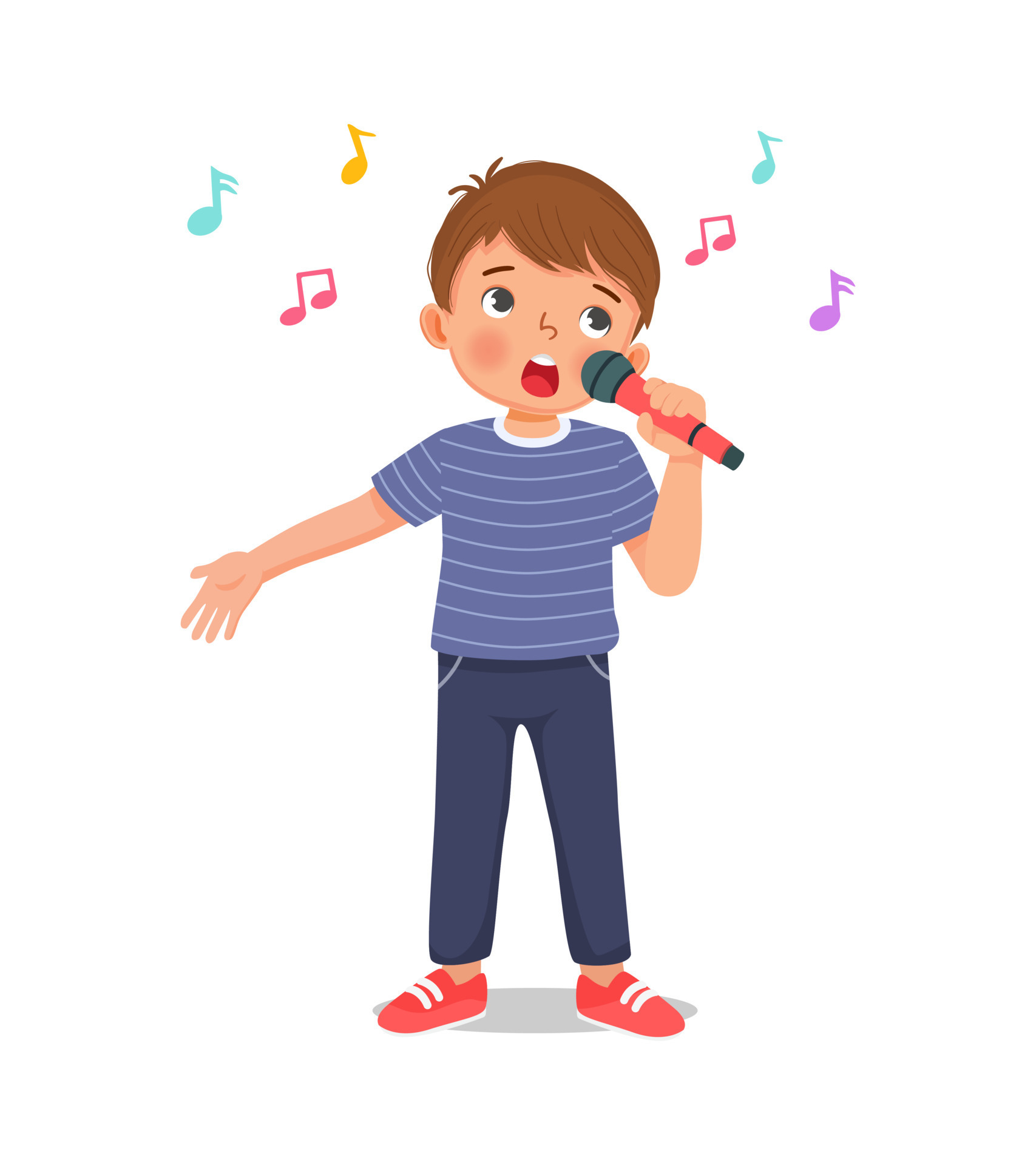 happy little boy singing a song with a microphone 8950723 Vector Art at  Vecteezy