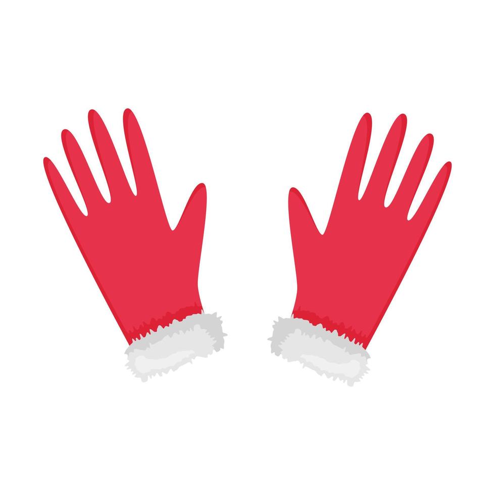 Red gloves with fur in a flat style. Winter hand accessory isolated on white background. Elements of clothing for design on the theme of winter, New year and Christmas vector