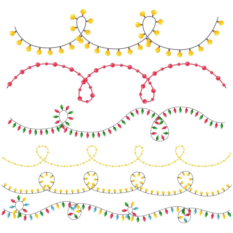 A set of different garlands in a flat style for decorating Christmas cards, invitations, leaflets, banners. Color vector illustration in flat style, isolated on a white background