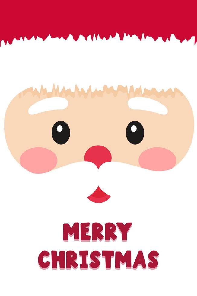 Template for new year, Christmas greeting card with the words Merry Christmas. Santa Claus face. Concept of a card in a flat style with elements and symbols of Christmas. vector