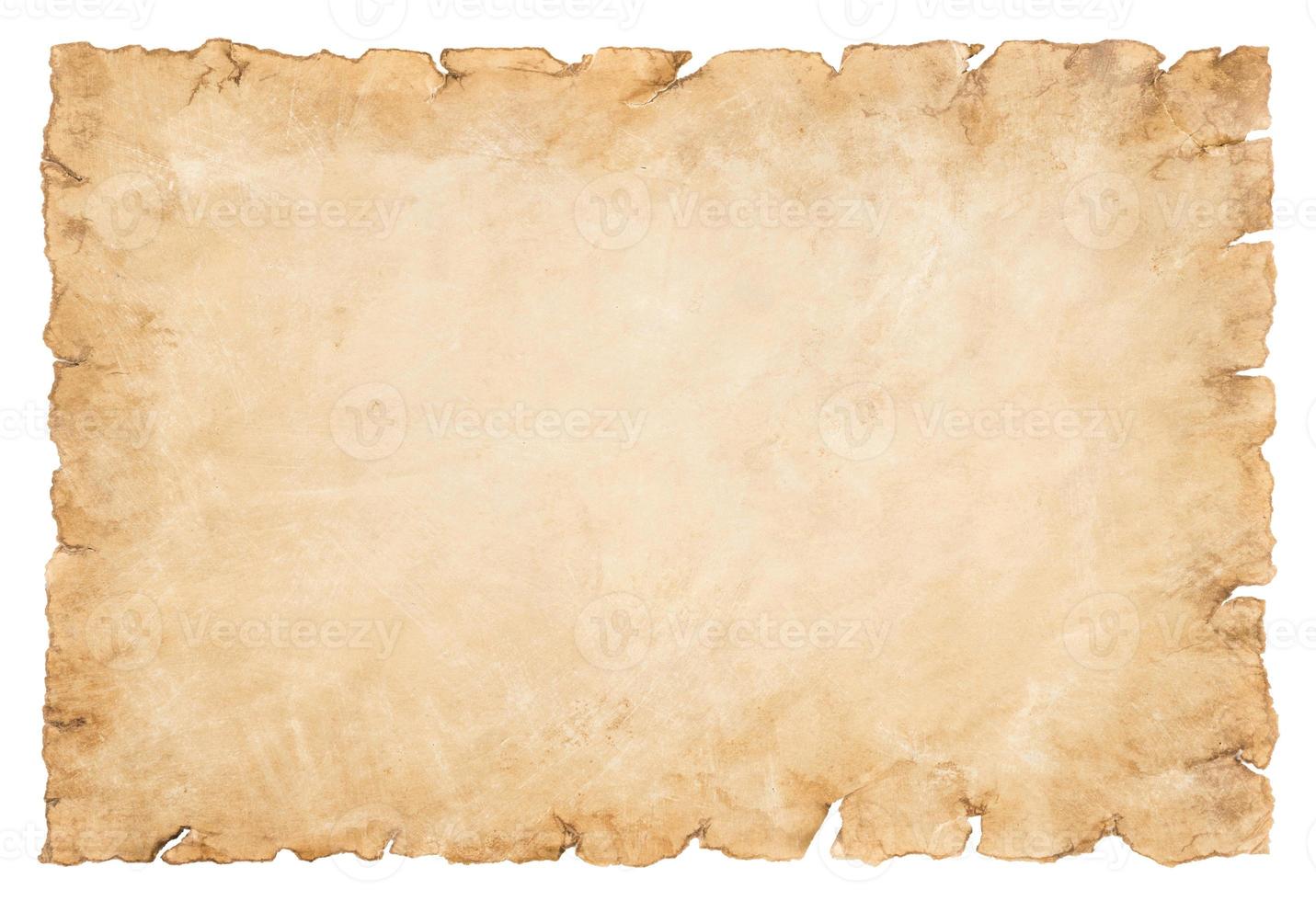 old parchment paper sheet vintage aged or texture isolated on white background photo