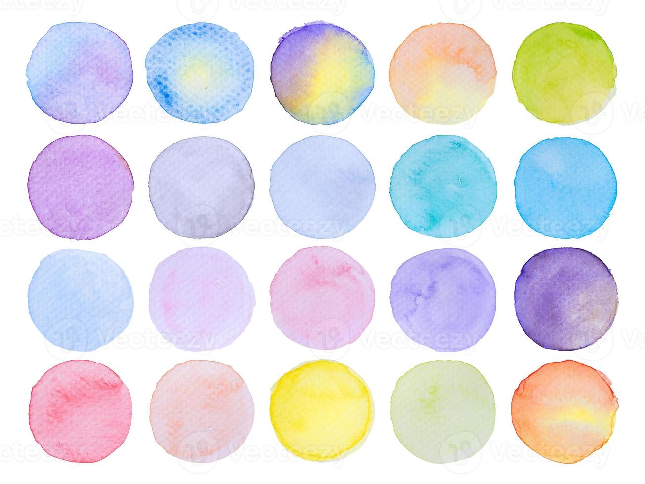 Collection label tag elements Set Watercolor brush paint strokes circle shape from a hand drawn on the white background photo