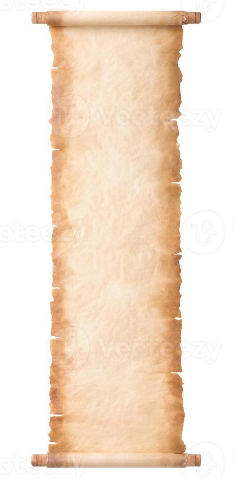 old parchment paper scroll sheet vintage aged or texture isolated on white background photo