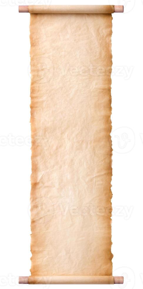 old parchment paper scroll sheet vintage aged or texture isolated on white background photo