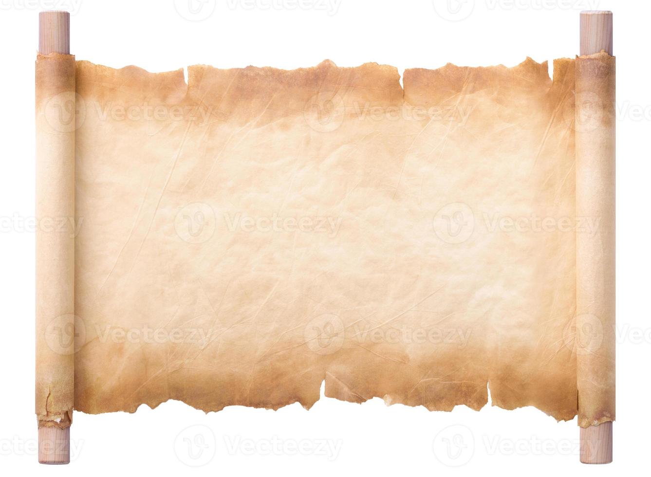 old parchment paper scroll sheet vintage aged or texture isolated on white background photo