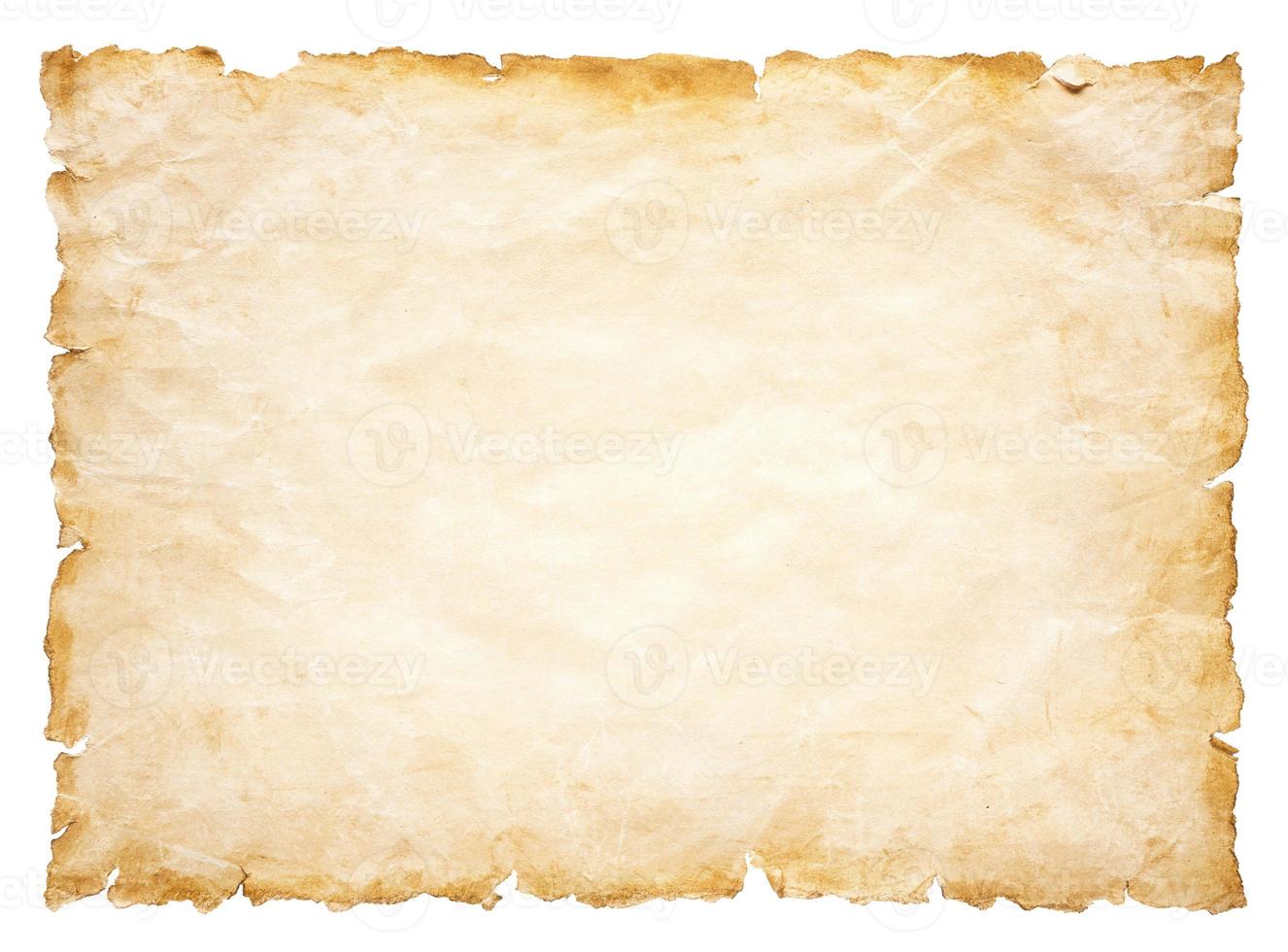 old parchment paper sheet vintage aged or texture isolated on white background photo