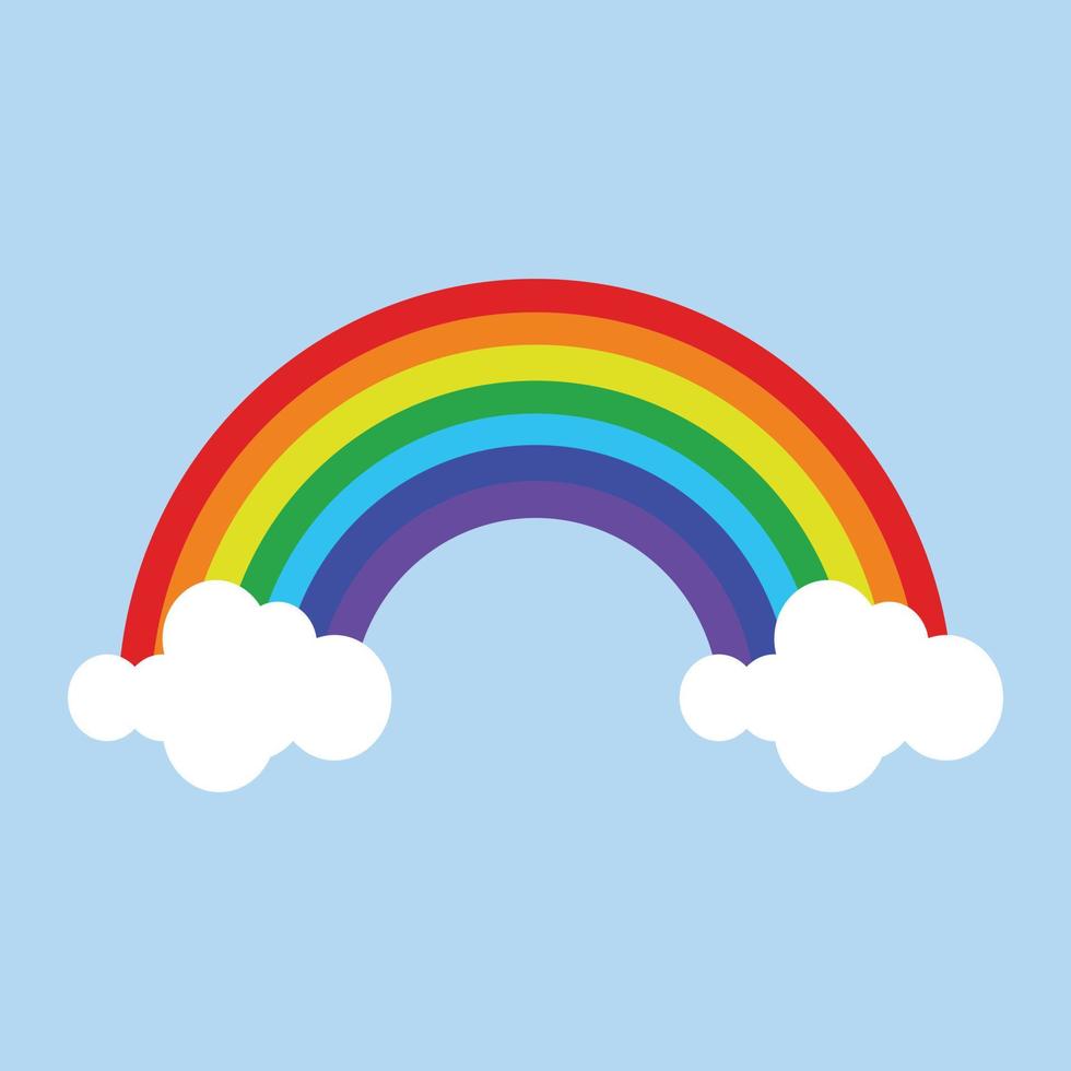 Rainbow with clouds icon on blue background. vector