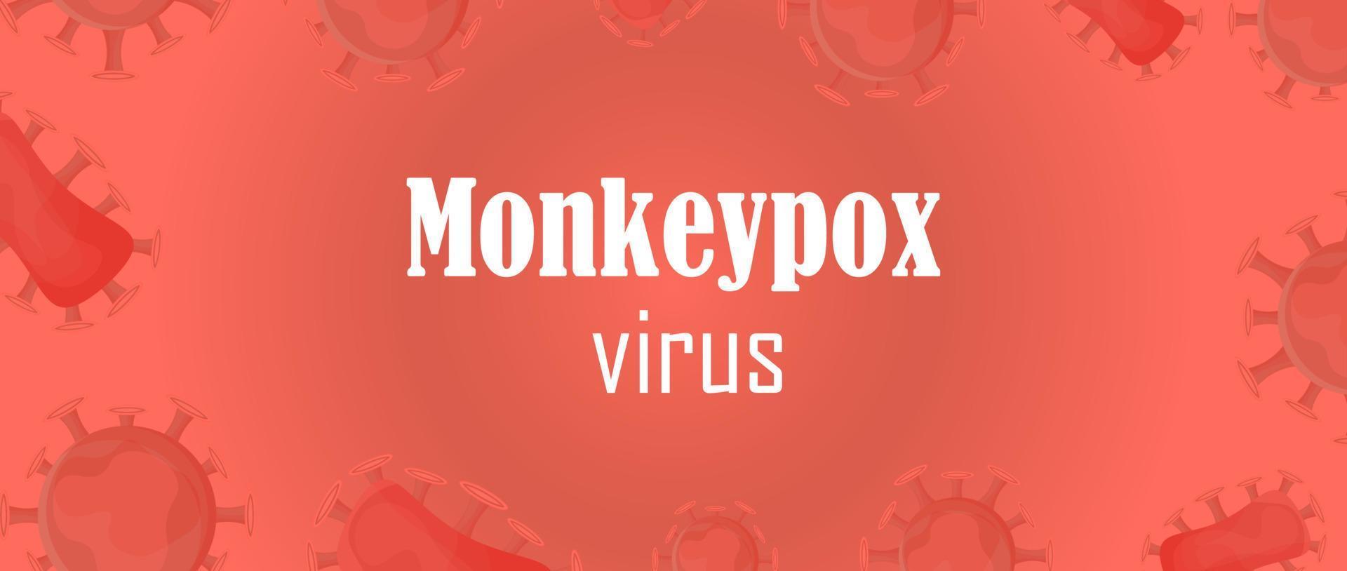 Vector banner with microscopic monkey virus. Informing about the prevention of infection and the spread of viral infection. The advertising background of infection is monkey pox, bacteria, viruses.