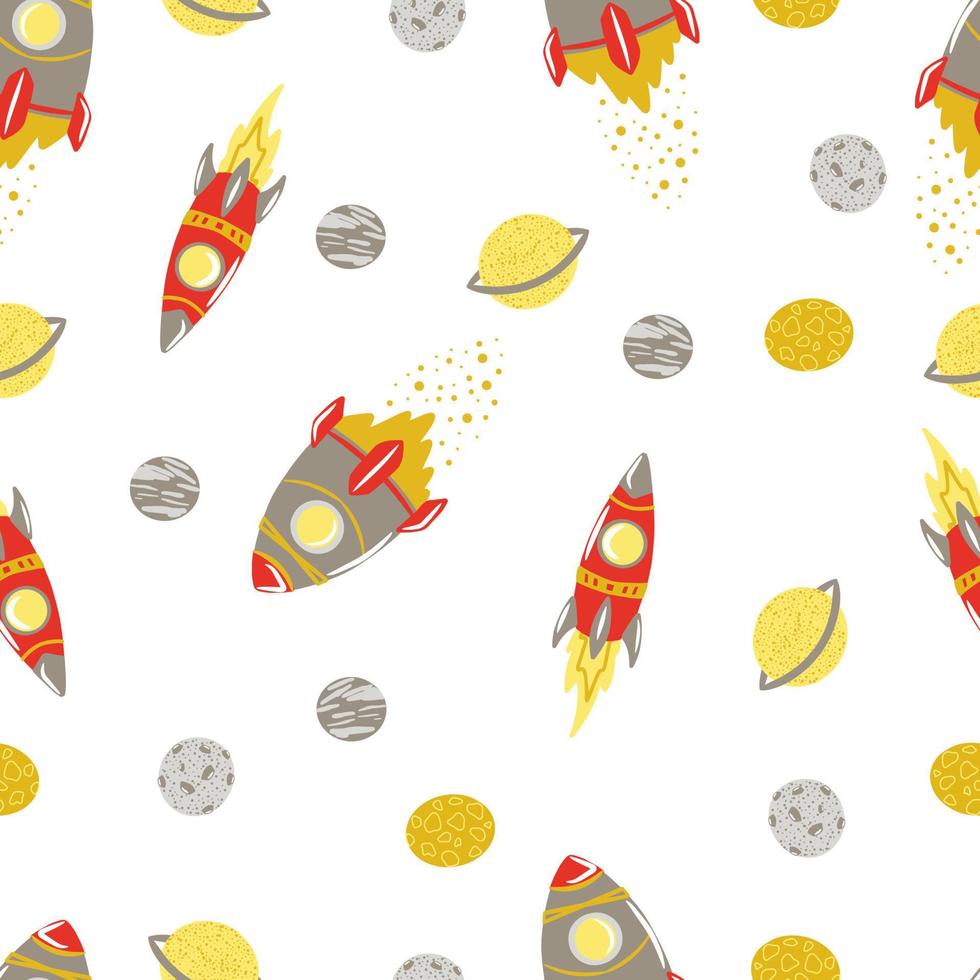 Seamless pattern with Space. Space background for children. Cartoon Rockets. Constellation, Black hole. Vector seamless template, Print