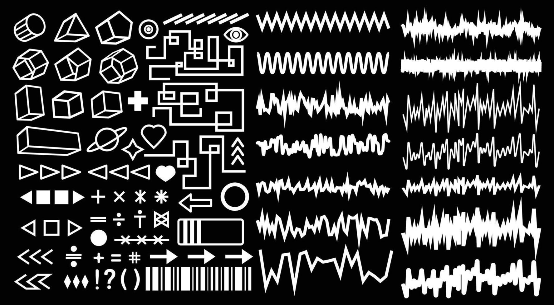 colección de elementos de forma geométrica simple de brutalismo. un conjunto de diferentes formas y texturas de base ácida para plantillas. estilo moderno de memphis. fondo rave retro digital. trazo vectorial editable vector