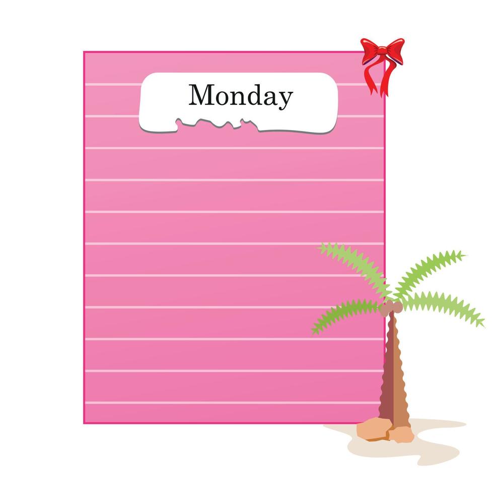 Monday pink notebook vector