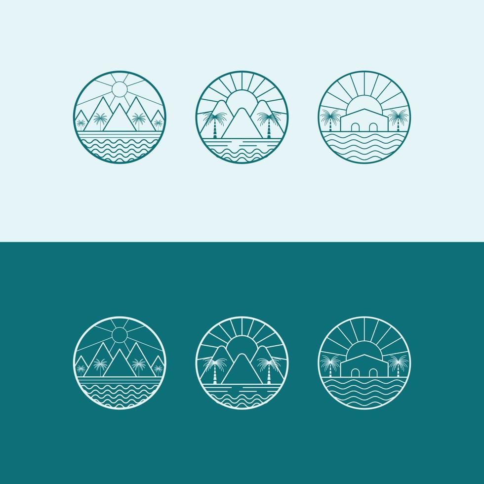 plantilla de logotipo vectorial con villa y palmeras - icono abstracto de verano y vacaciones y emblema para alquileres de vacaciones, servicios de viaje, spas tropicales y estudio de belleza. conjunto de logotipo y emblema vector