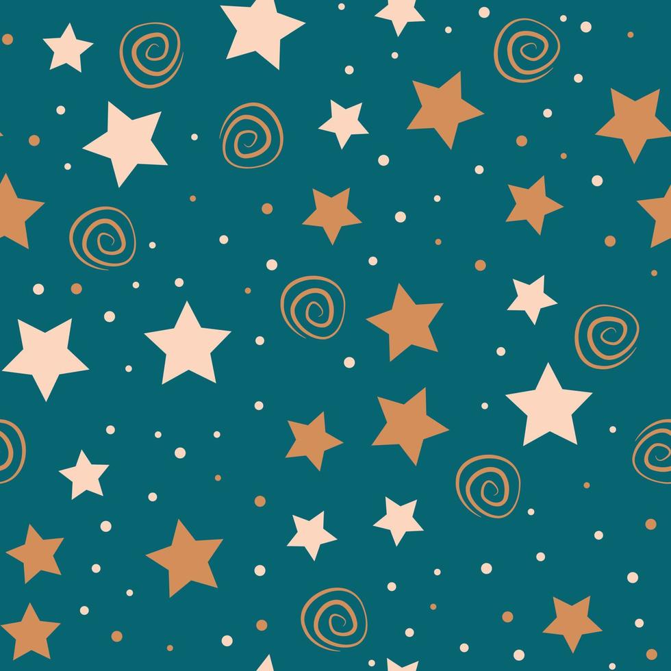 Magic Stars repeat pattern design. Hand-drawn sky background. Holidays pattern for wrapping paper, fabric, wrapping paper, prints and textile. vector