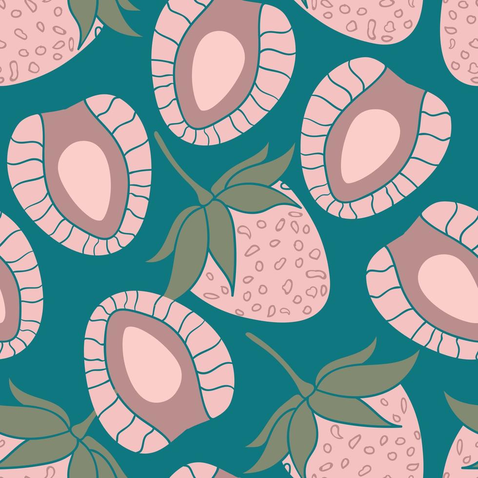 Strawberries seamless pattern design. Beautiful tropical berries background. Tropical fruits and leaves seamless pattern background. Good for prints, wrapping paper, textile and fabric. vector