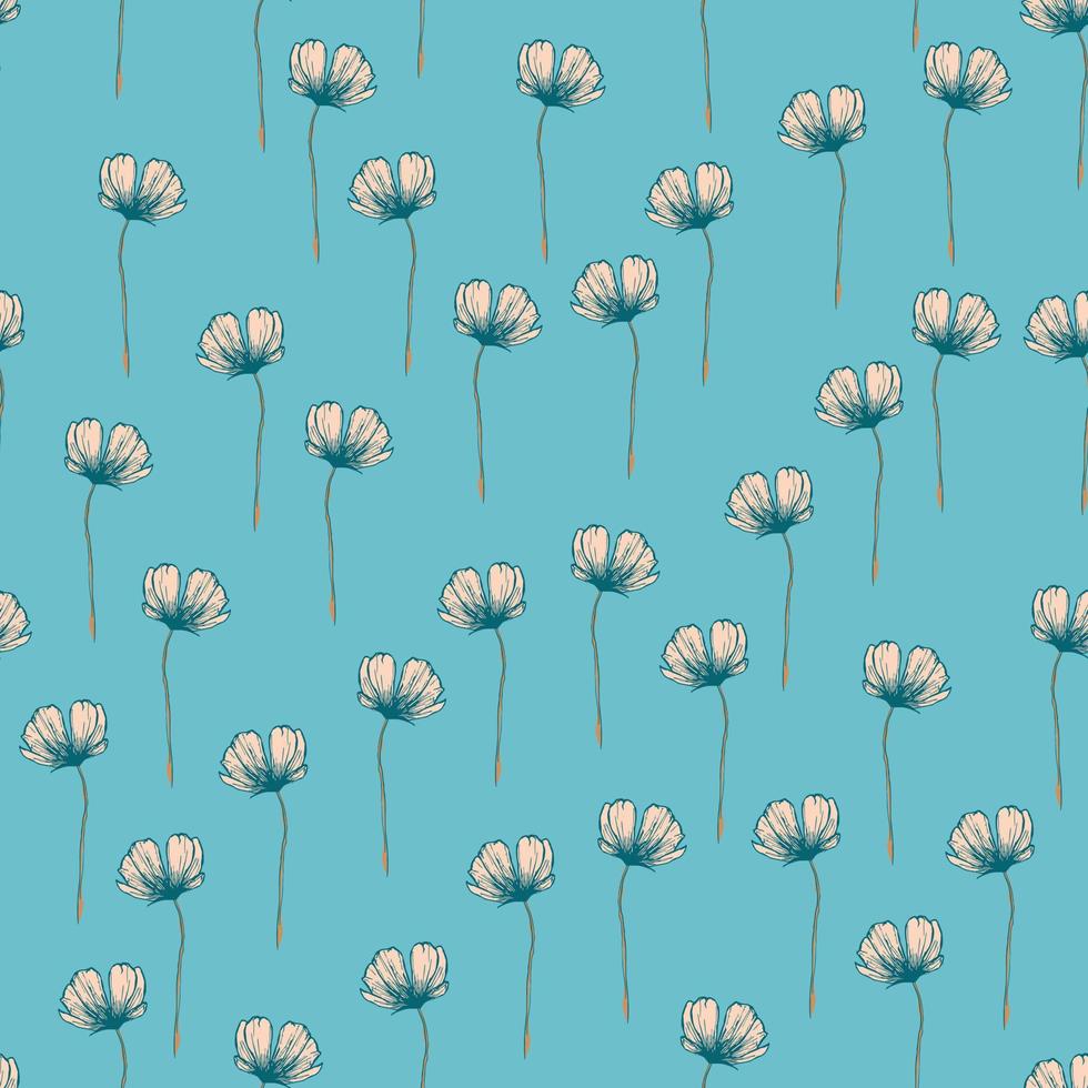 Modern wildflowers seamless pattern design. Seamless pattern with spring flowers and leaves. Hand-drawn background. floral pattern for wrapping paper or fabric. Botanic Tile. vector