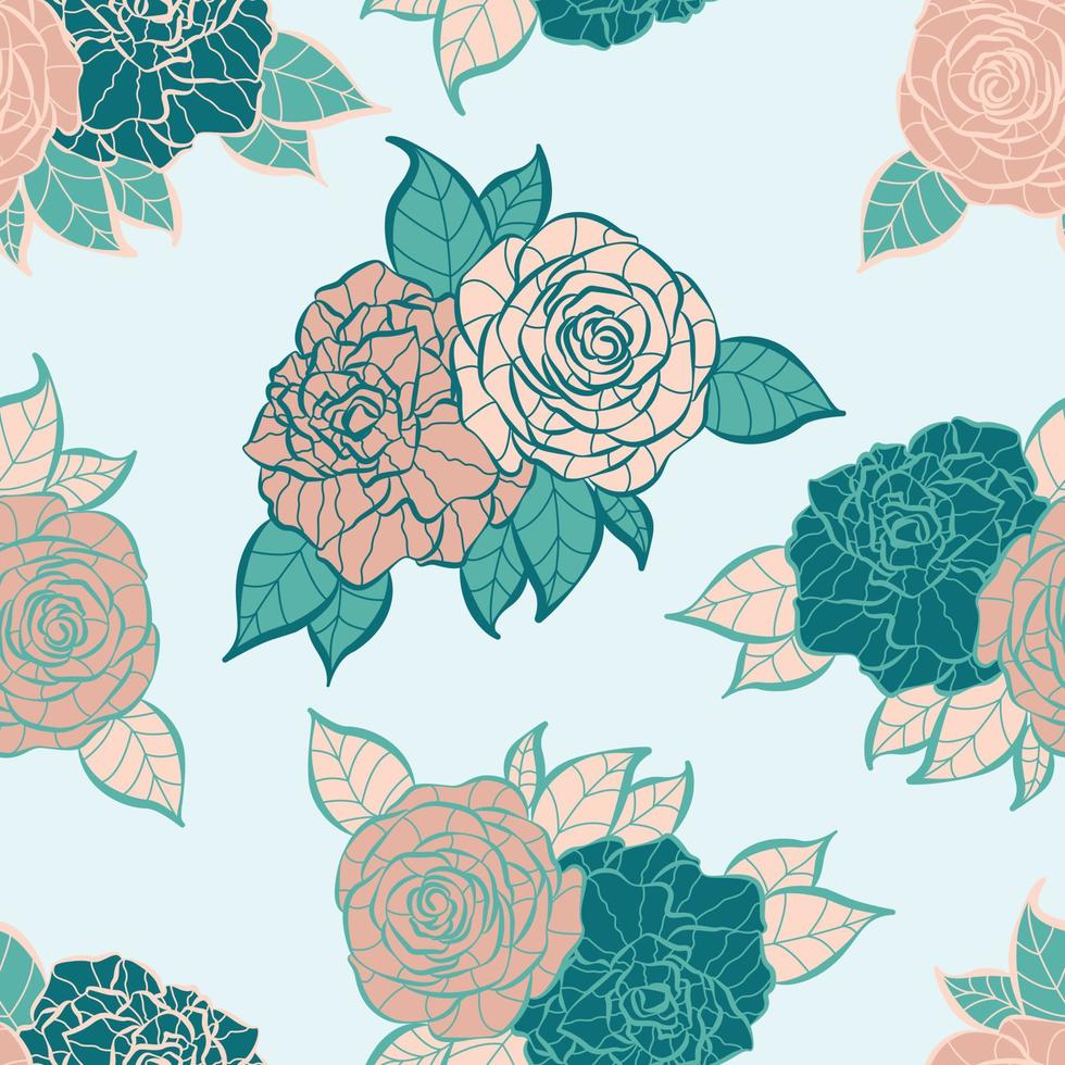 hermoso diseño de patrón de flores y hojas tropicales. bueno para estampados, envolturas, textiles y telas. fondo dibujado a mano. azulejo botánico. diseño de patrón de superficie. vector
