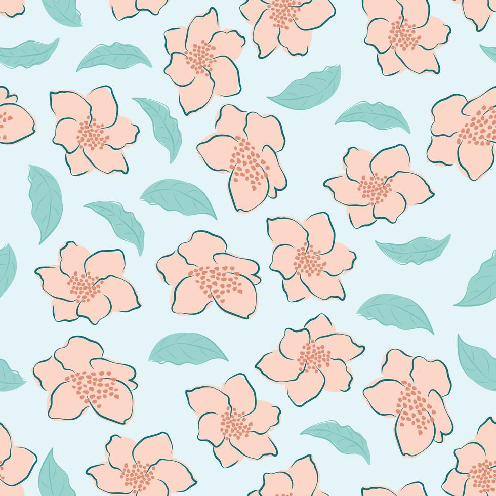 Modern wildflowers seamless pattern design. Seamless pattern with spring flowers and leaves. Hand-drawn background. floral pattern for wrapping paper or fabric. Botanic Tile. vector