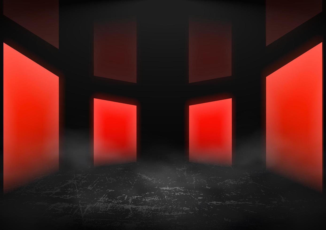 Ilustración de vector de habitación vacía de fondo de luz de neón rojo futurista abstracto