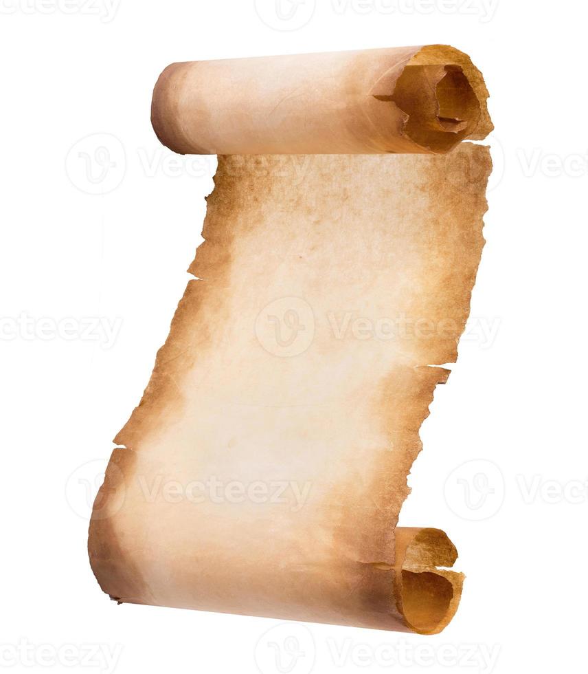 old parchment paper scroll sheet vintage aged or texture isolated on white background photo