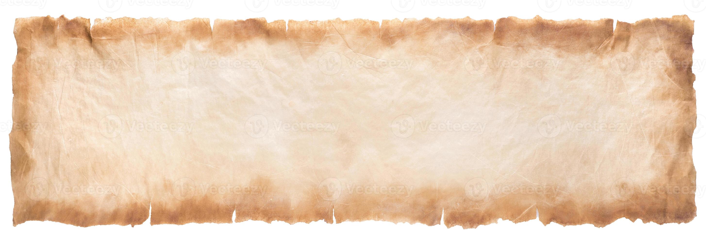 old parchment paper sheet vintage aged or texture isolated on white background photo