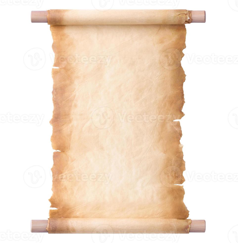 old parchment paper scroll sheet vintage aged or texture isolated on white background photo