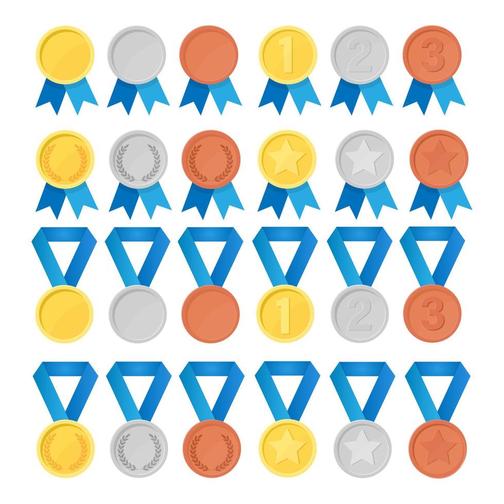 Set of golden, silver and bronze award medal with ribbons for winners vector