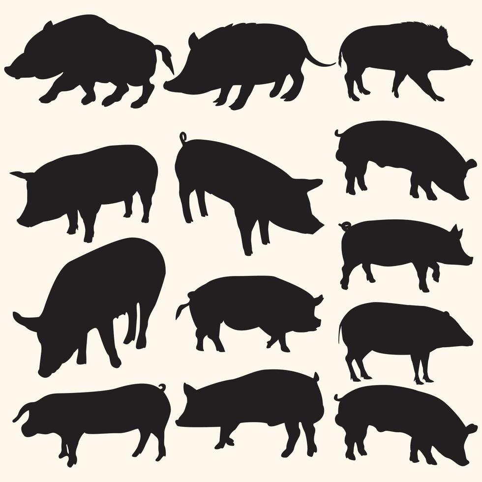 Black pig animal silhouette vector