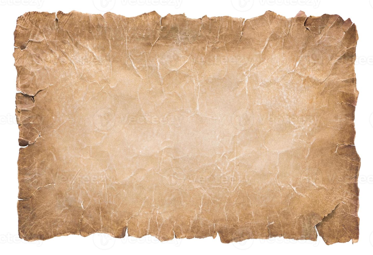 old parchment paper sheet vintage aged or texture isolated on white background photo