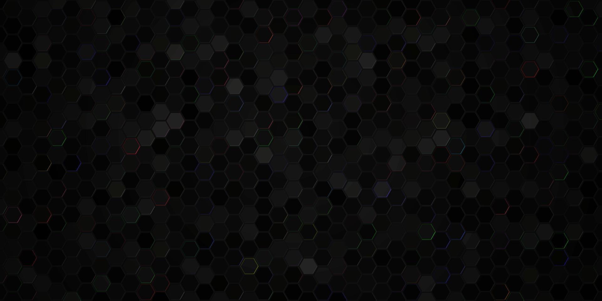 banner de venta, afiche, diseño de volante con un colorido patrón hexagonal sobre fondo negro oscuro. plantilla de fondo de diseño moderno para anuncios publicitarios, sociales y de moda vector