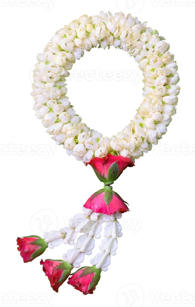 jasmine garland symbol of Mothers day in thailand on white background with clipping path photo