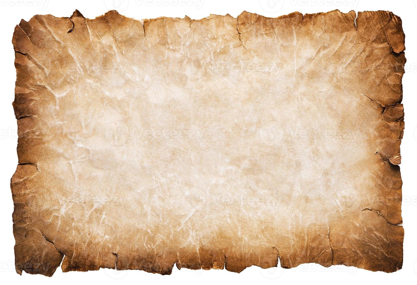 old parchment paper sheet vintage aged or texture isolated on white background photo