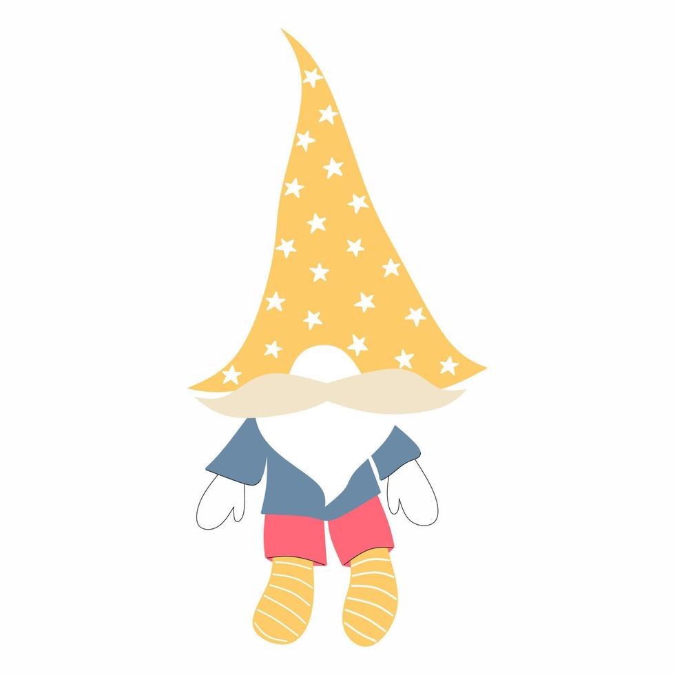 Little funny cartoon gnome in hat isolated on white background vector