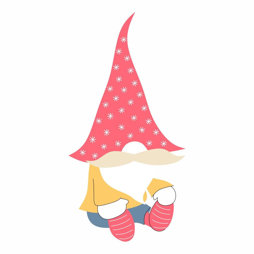 Little funny cartoon gnome in hat isolated on white background vector