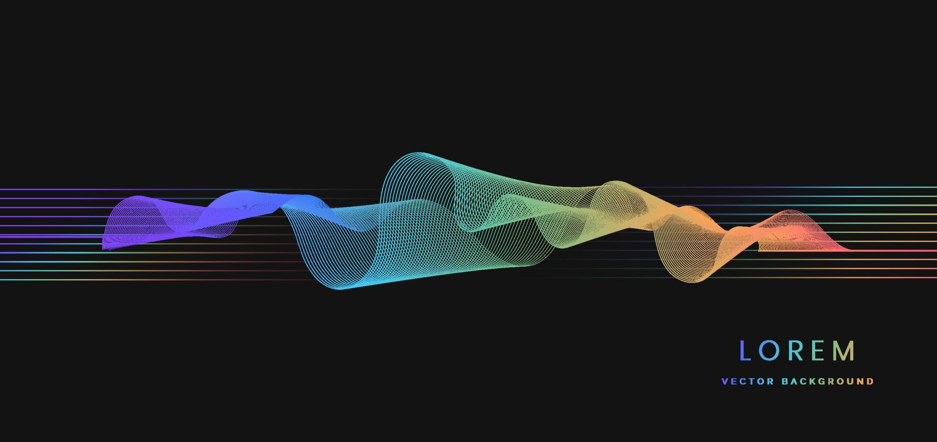 Abstract colorful wave lines flowing on black background. You can use for ad, poster, template, business presentation. vector