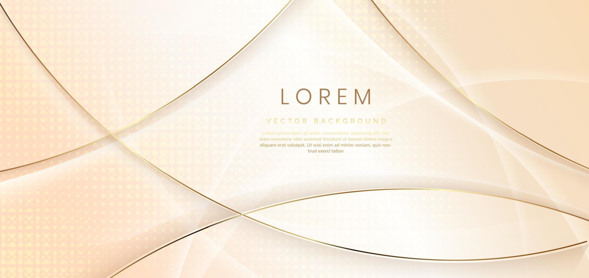 Abstract 3d soft cream background with gold lines curved wavy sparkle with copy space for text. Luxury style template design. vector