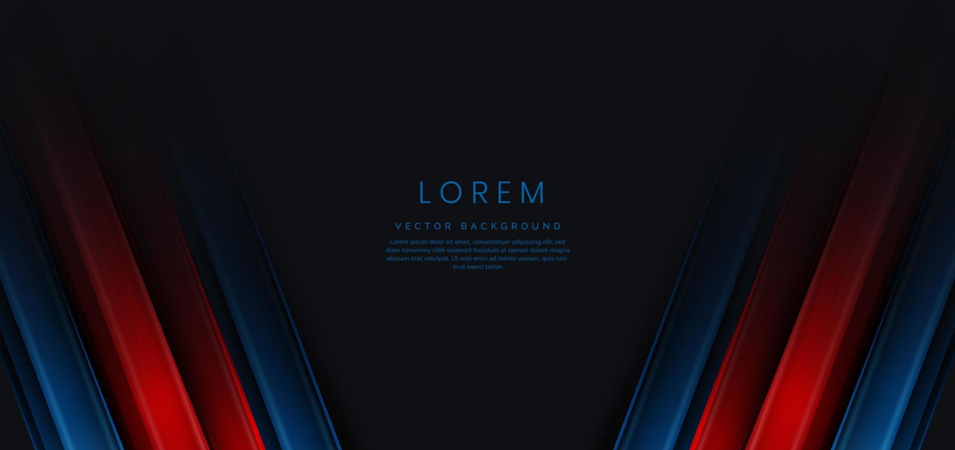 Abstract red and blue gradient geometric diagonal layer on black background with copy space for text. vector