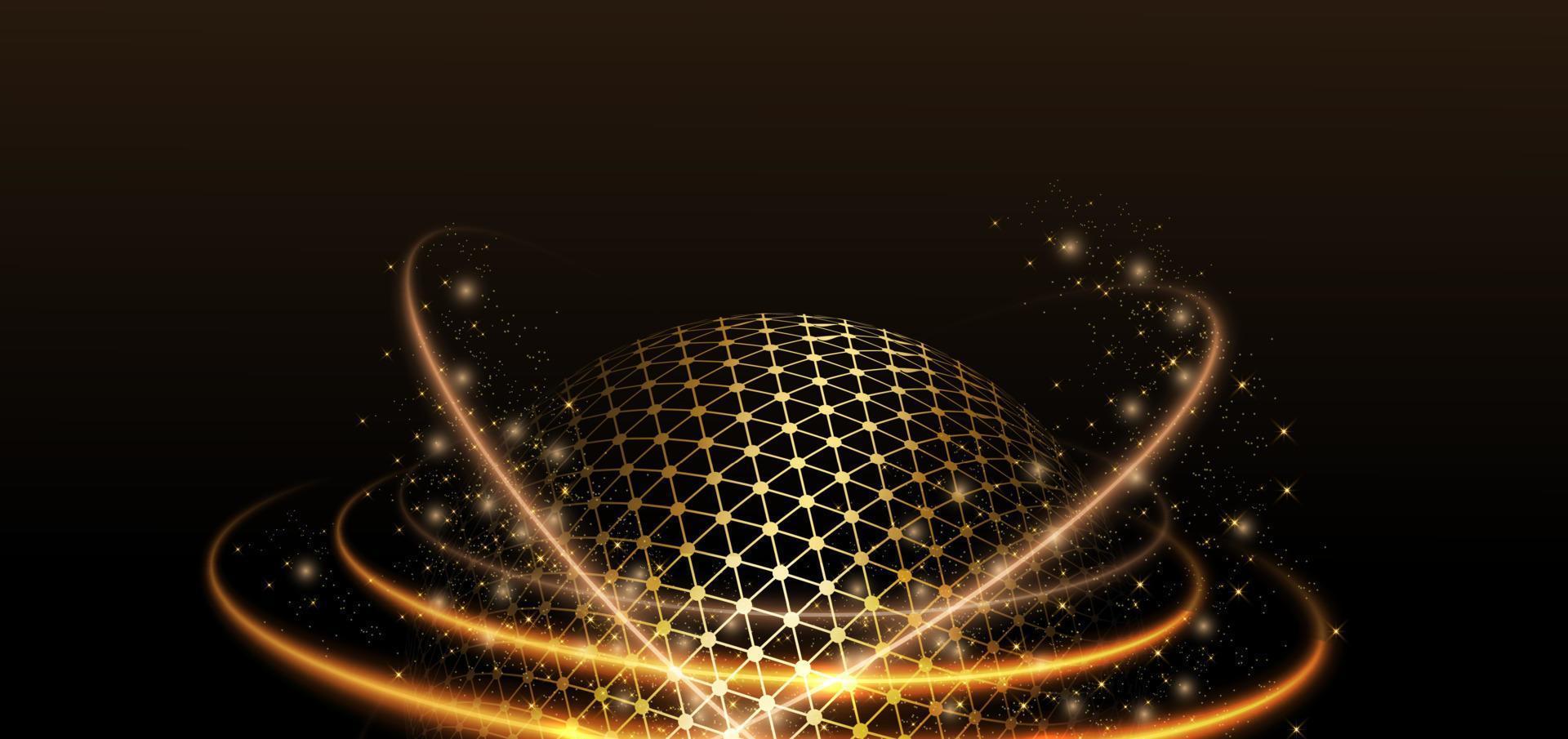 Abstract elegant gold curve glowing with lighting effect sparkle on black background. Template premium award design. Vector illustration