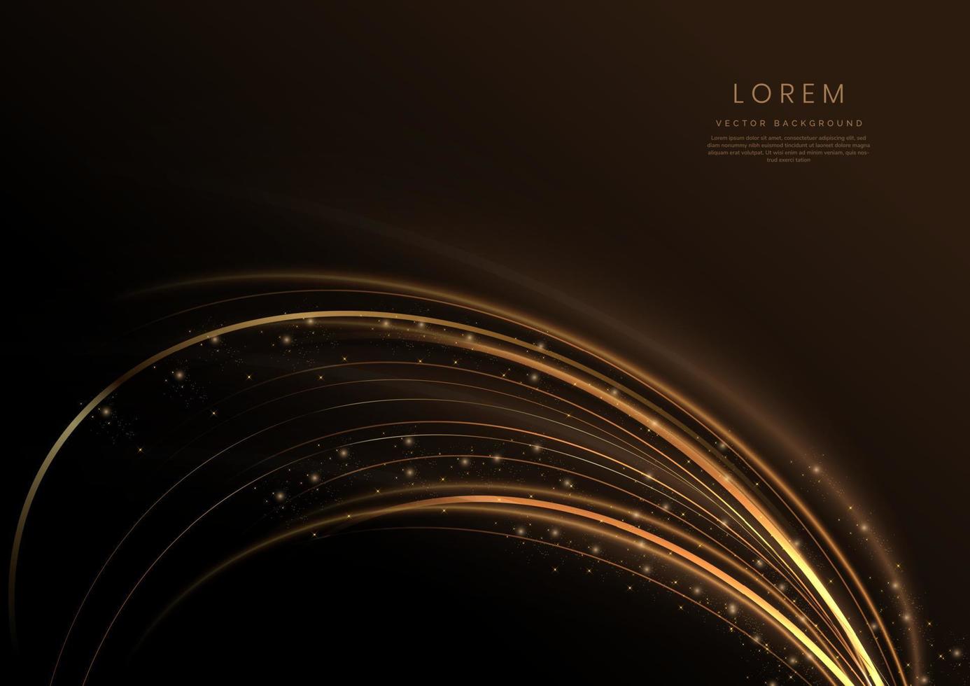 Abstract luxury golden wave lines curved overlapping on black background with lighting effect sparkle. Template premium award design. Vector illustration