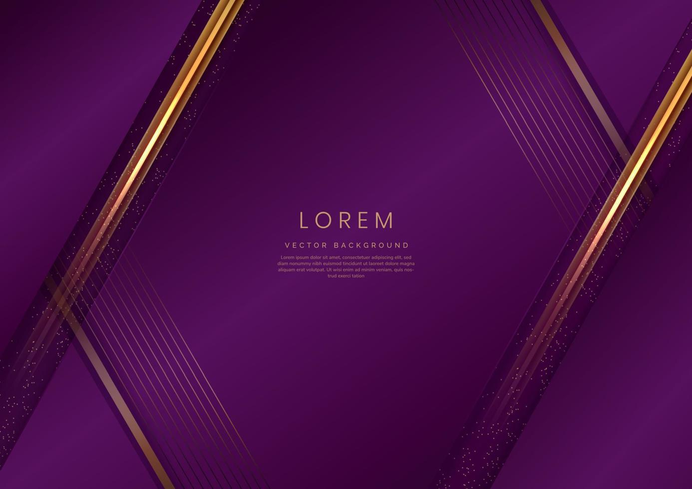 Elegant diagonal violet luxury background with lines golden border. Template premium award design. vector