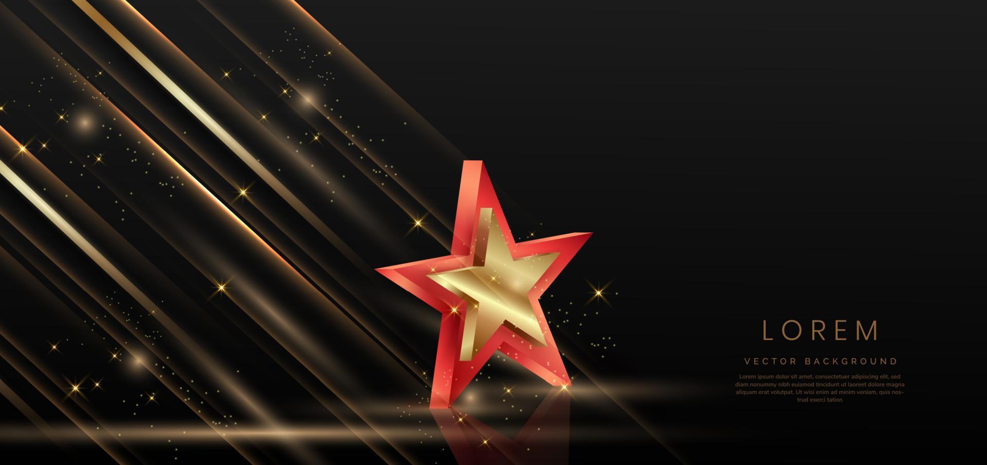 3d golden star golden with lighting effect on black background. Template luxury premium award design. vector