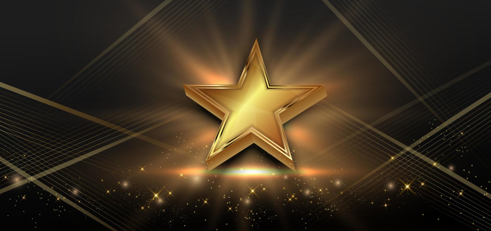 Abstract elegant star gold with lighting effect diagonal scene sparkle on black background. Template premium award design. vector