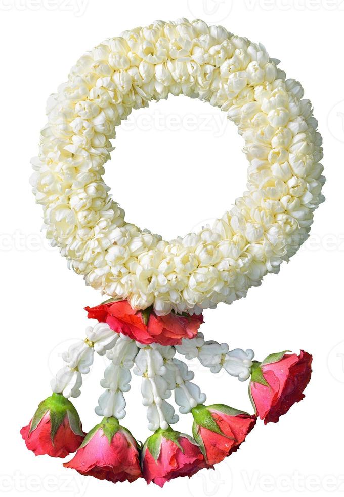 jasmine garland symbol of Mothers day in thailand on white background with clipping path photo
