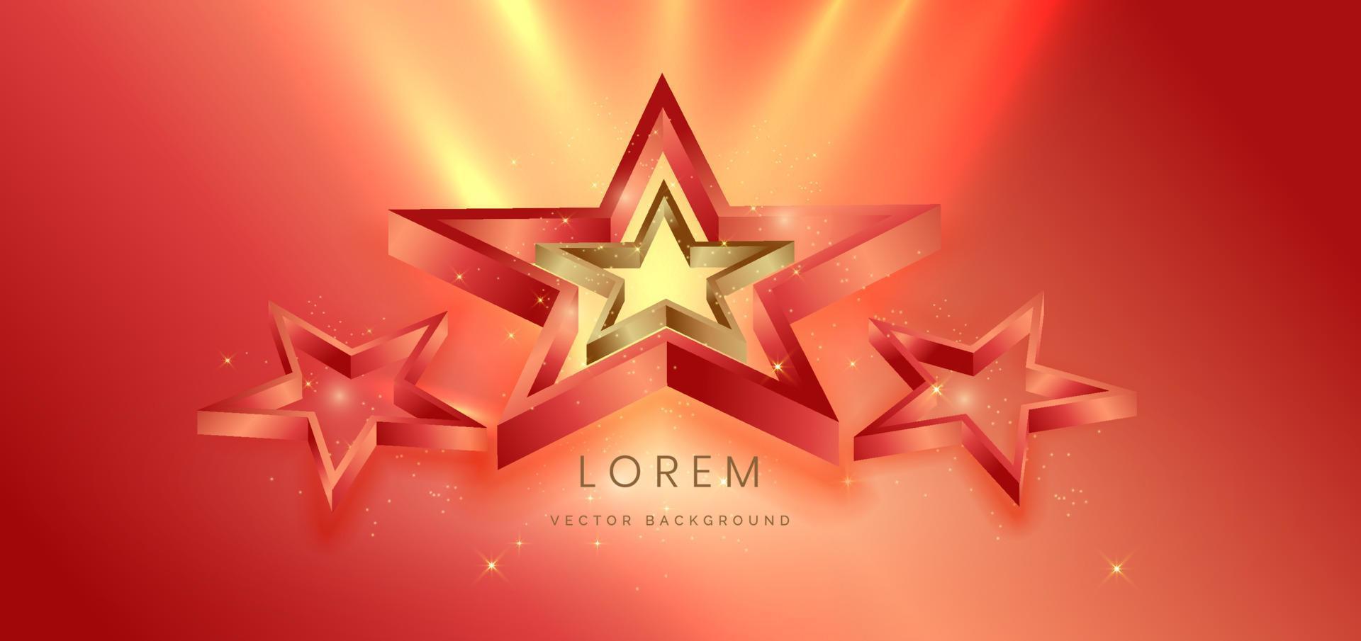 3d golden star with golden and red on red background with lighting effect and spakle. Template