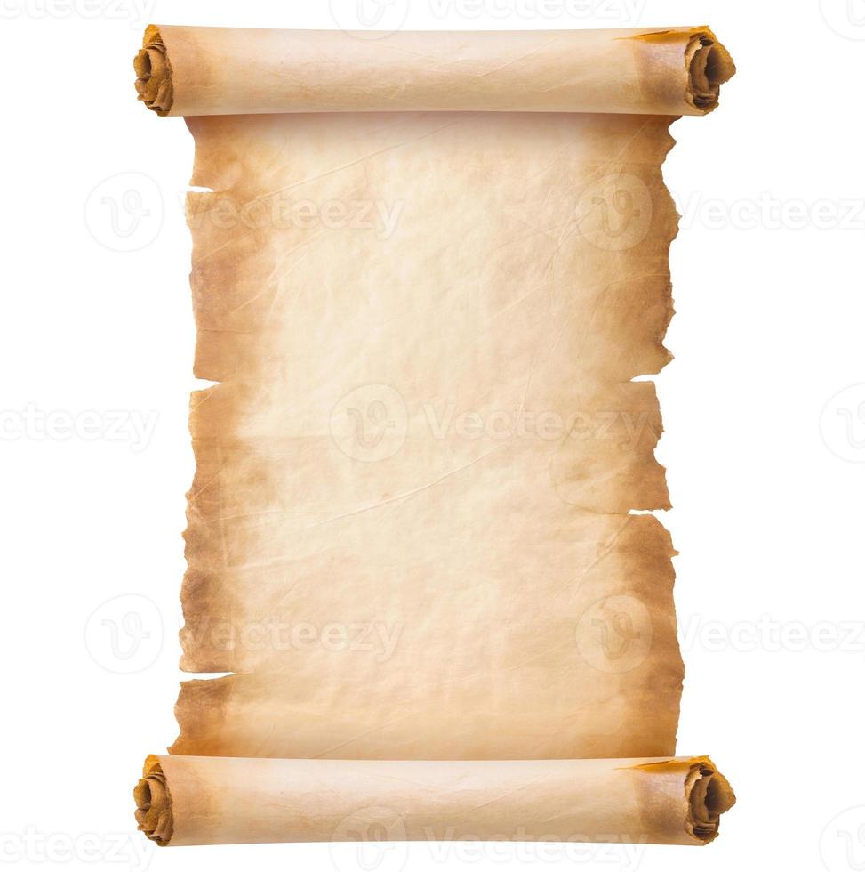 old parchment paper scroll sheet vintage aged or texture isolated on white background photo