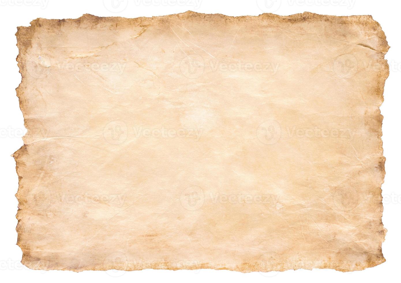 old parchment paper sheet vintage aged or texture isolated on white background photo