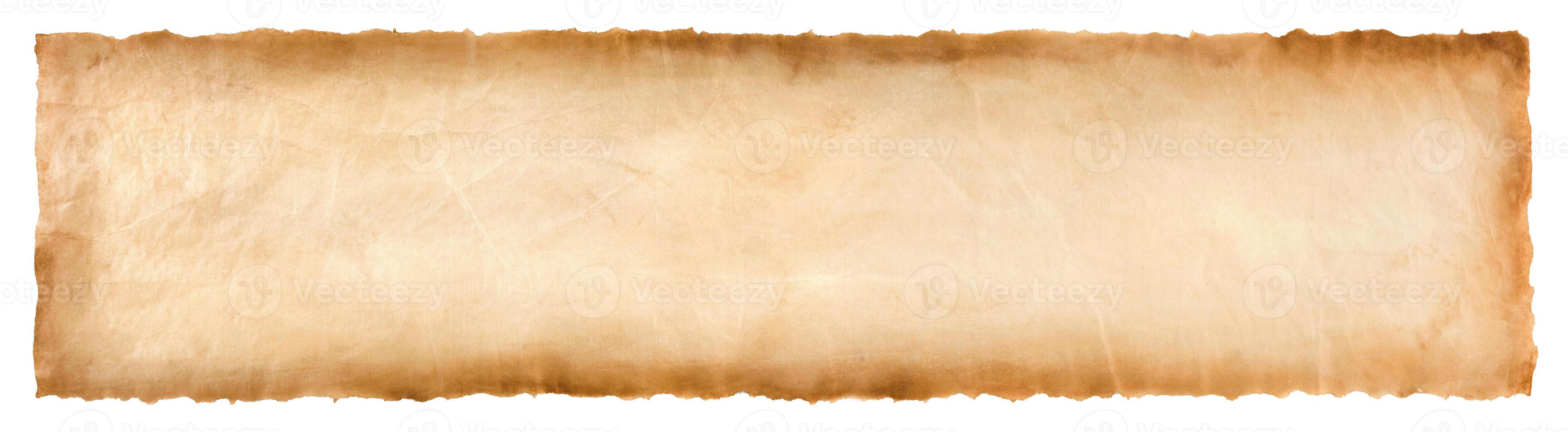 old parchment paper sheet vintage aged or texture isolated on white background photo